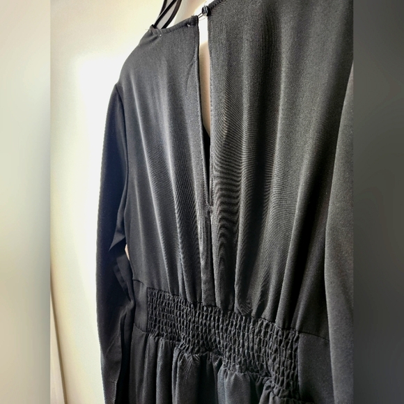 Black Size L Midi A-Line Dress with Waist Band V Neck Zipper Closure- BNWT - Picture 4 of 15